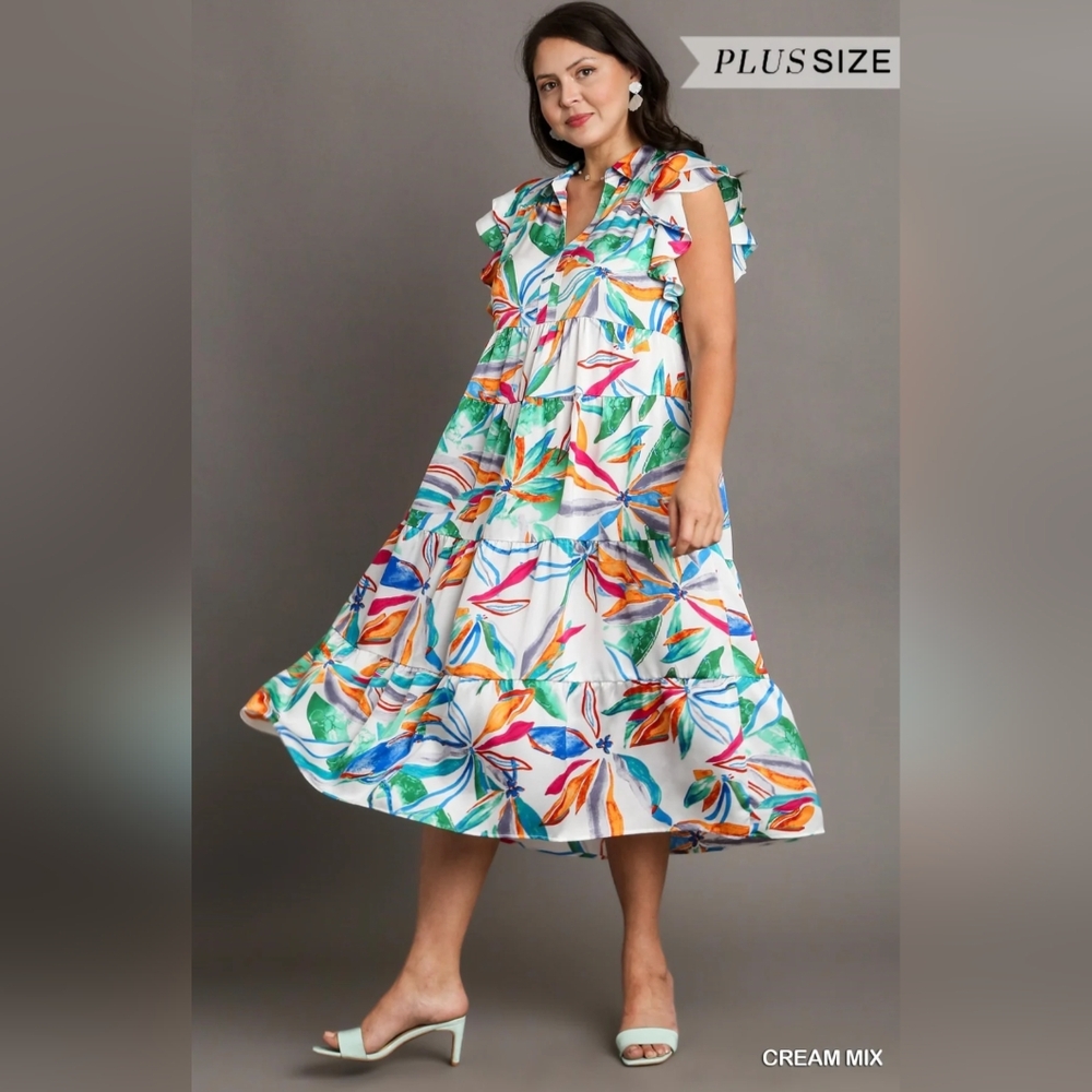 Umgee Blue and Orange Midi Dress Vibrant and Stylish